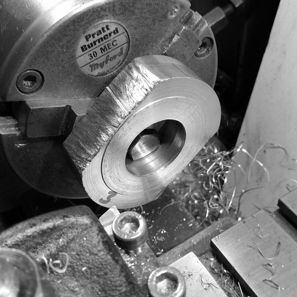 A smaller guide circle is turned in order to use in the creation of parallel sides.