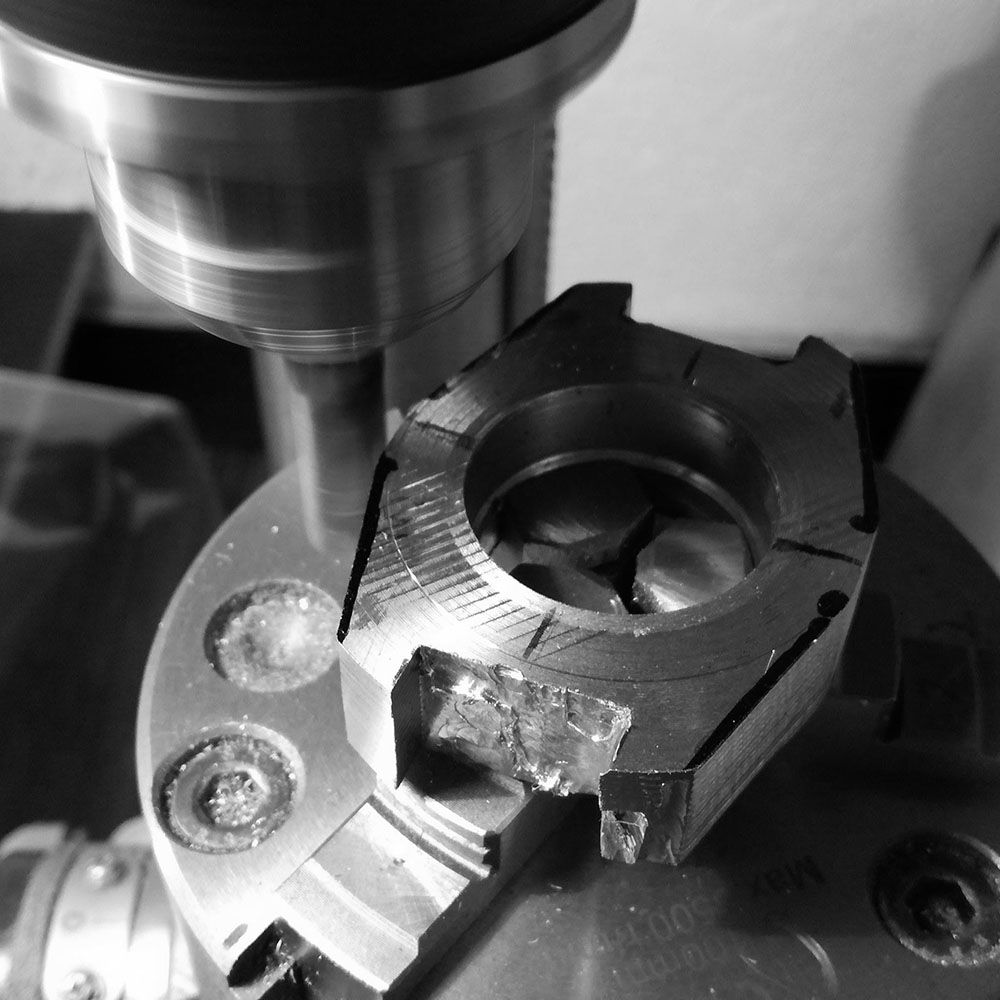The case is marked and then the milling machines ensures straight lines are cut.